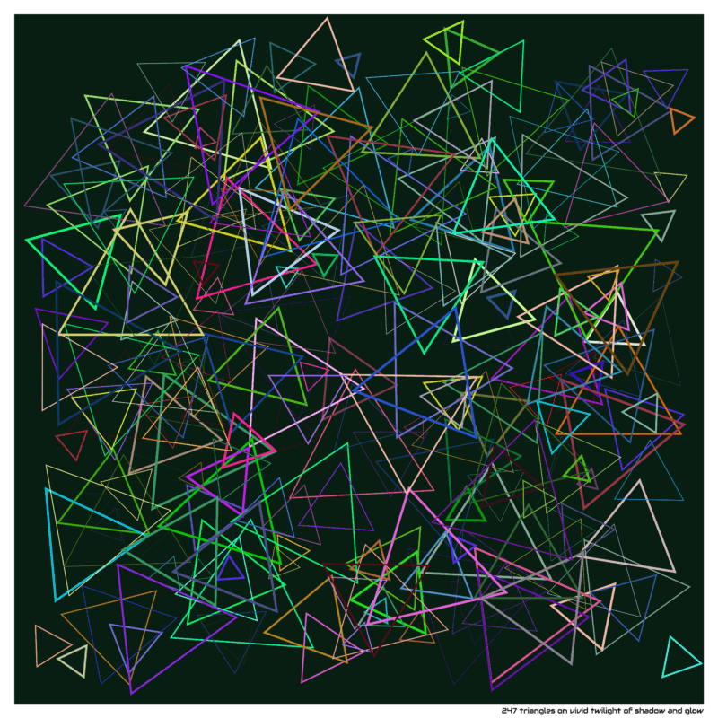 247 triangles on vivid twilight of shadow and glow