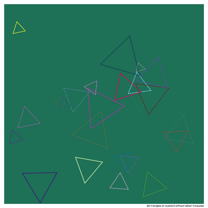 25 triangles on mustard without silken turquoise