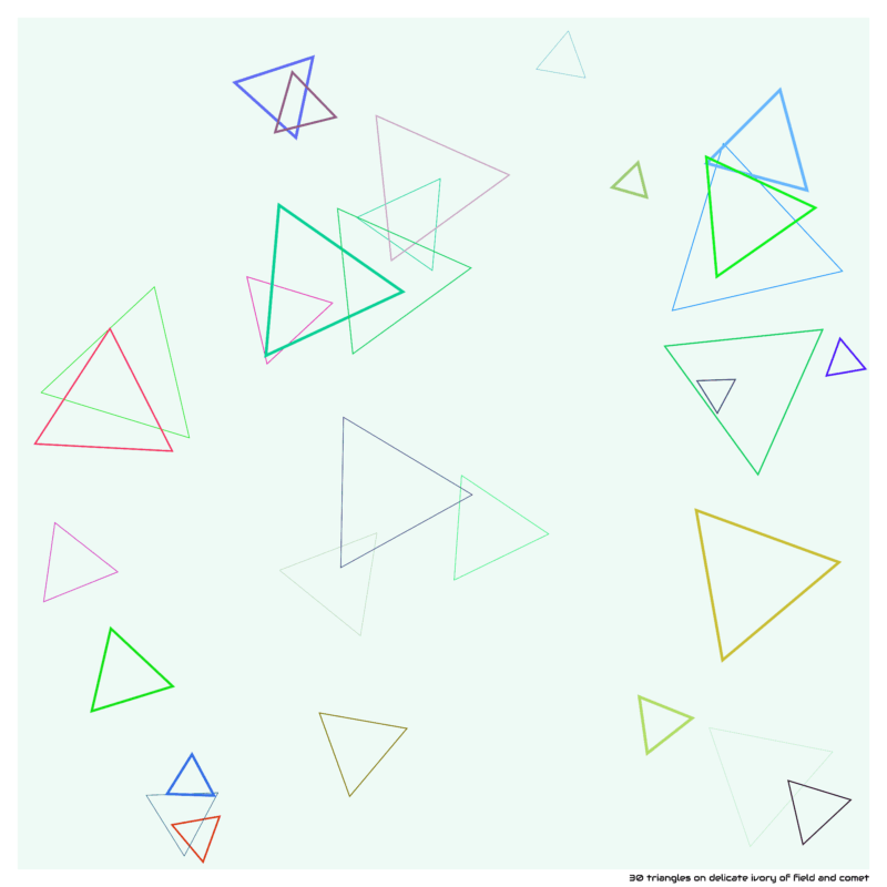 30 triangles on delicate ivory of field and comet
