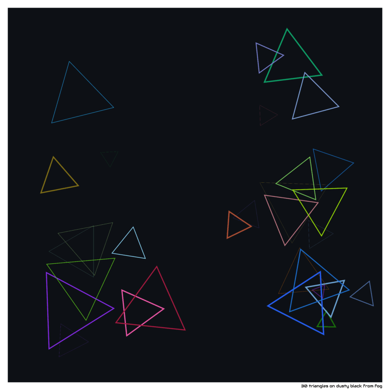 30 triangles on dusty black from fog