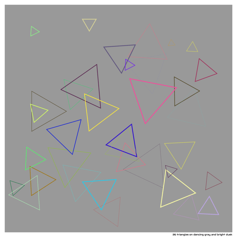 36 triangles on dancing gray and bright dusk