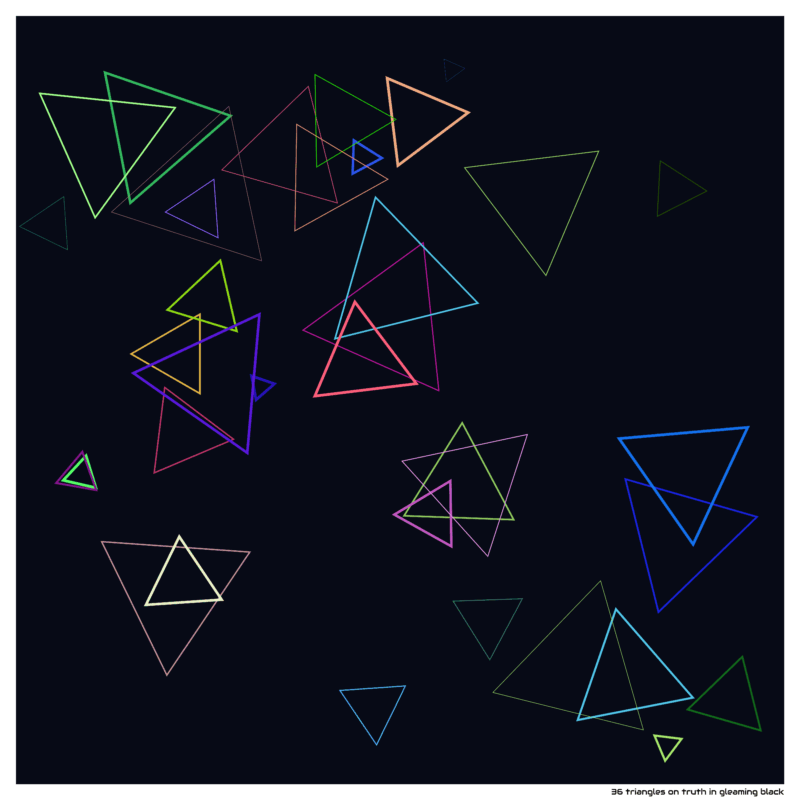 36 triangles on truth in gleaming black