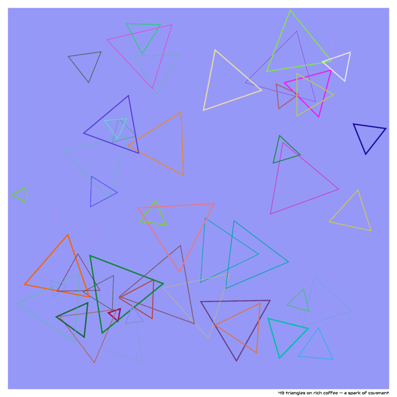49 triangles on rich coffee — a spark of covenant