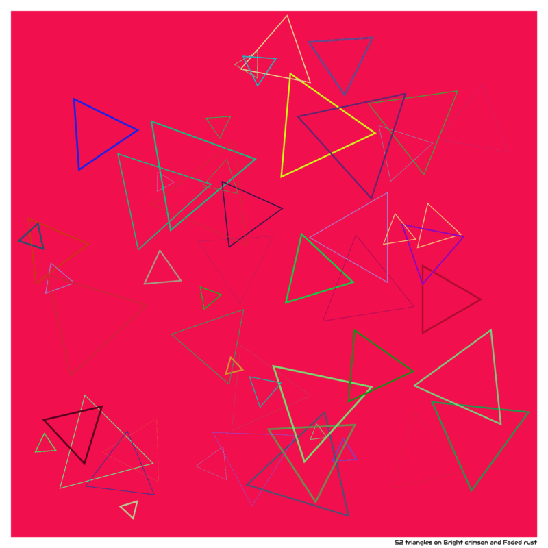 52 triangles on Bright crimson and Faded rust