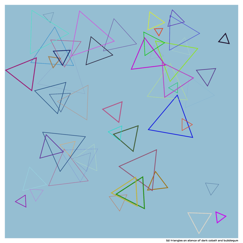 52 triangles on silence of dark cobalt and bubblegum