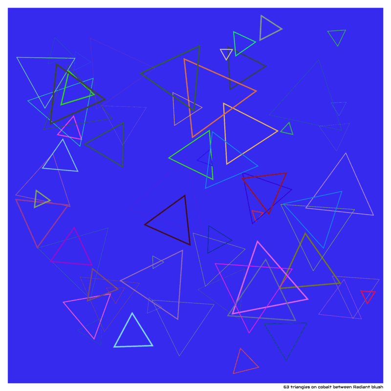 63 triangles on cobalt between Radiant blush