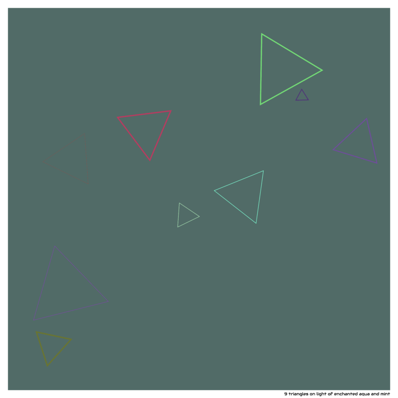 9 triangles on light of enchanted aqua and mint