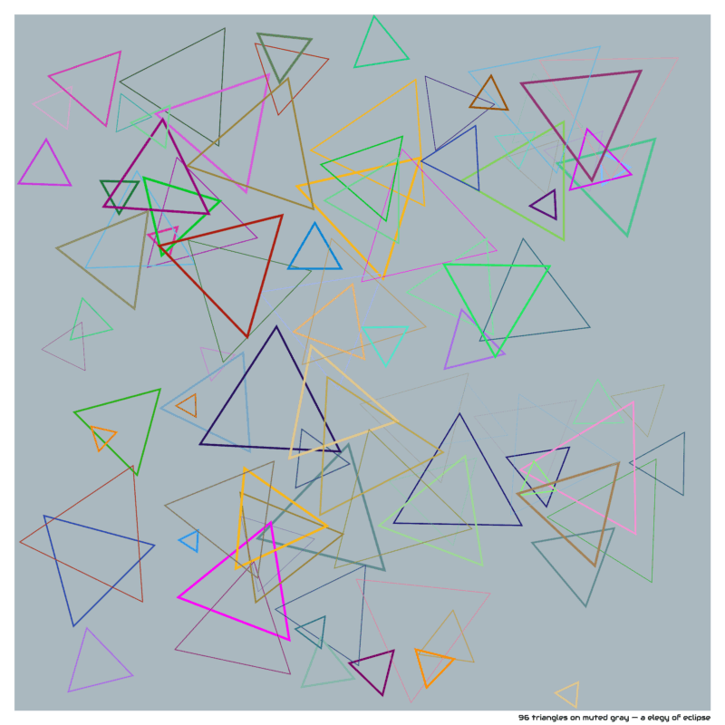 96 triangles on muted gray — a elegy of eclipse