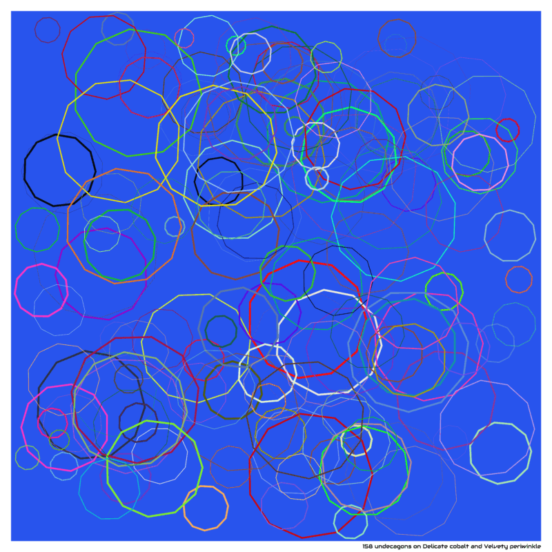 158 undecagons on Delicate cobalt and Velvety periwinkle