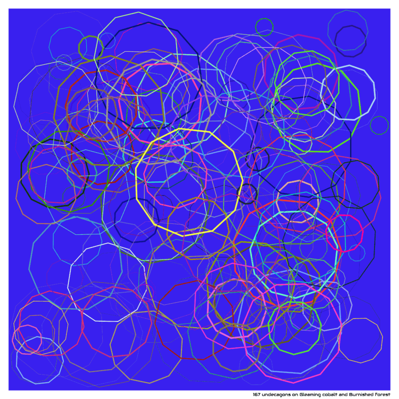 167 undecagons on Gleaming cobalt and Burnished forest