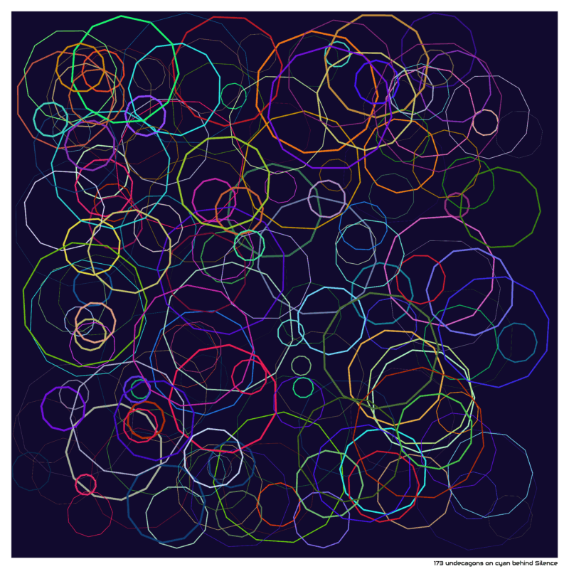 173 undecagons on cyan behind Silence