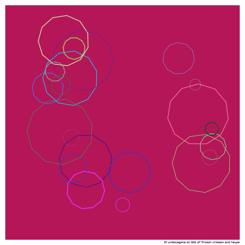 21 undecagons on Silk of Frozen crimson and taupe