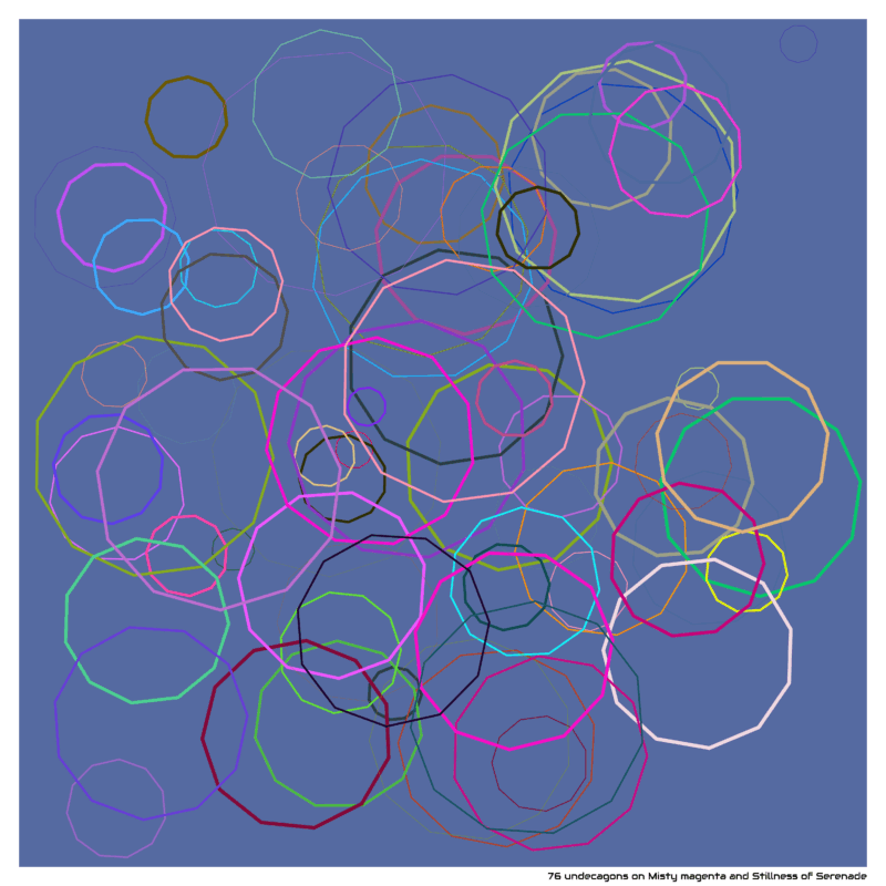 76 undecagons on Misty magenta and Stillness of Serenade