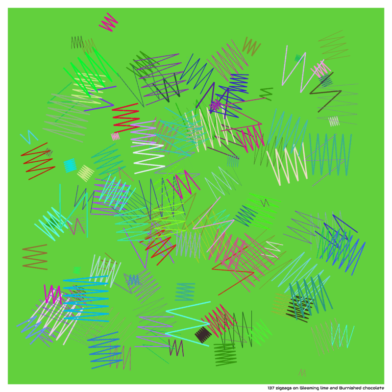 137 zigzags on Gleaming lime and Burnished chocolate