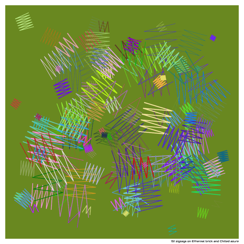 151 zigzags on Ethereal brick and Chilled azure