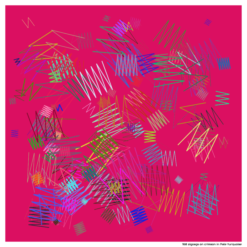 168 zigzags on crimson in Pale turquoise