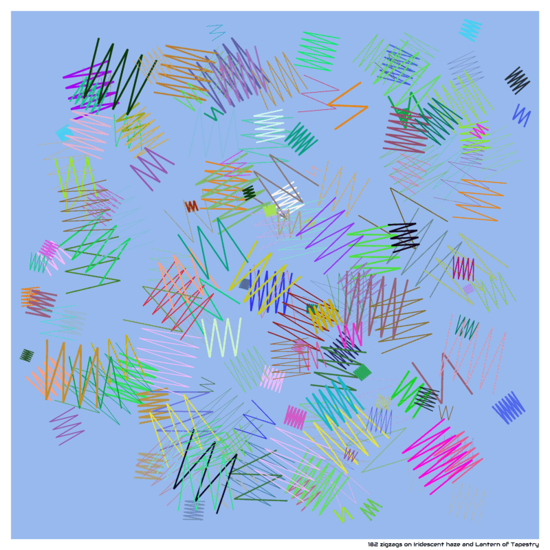 182 zigzags on Iridescent haze and Lantern of Tapestry