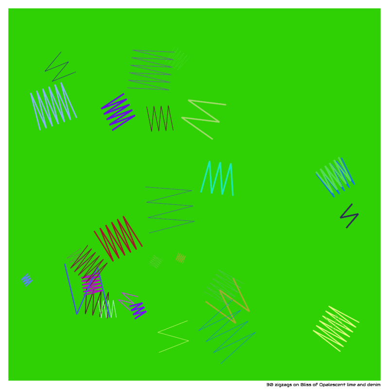 30 zigzags on Bliss of Opalescent lime and denim