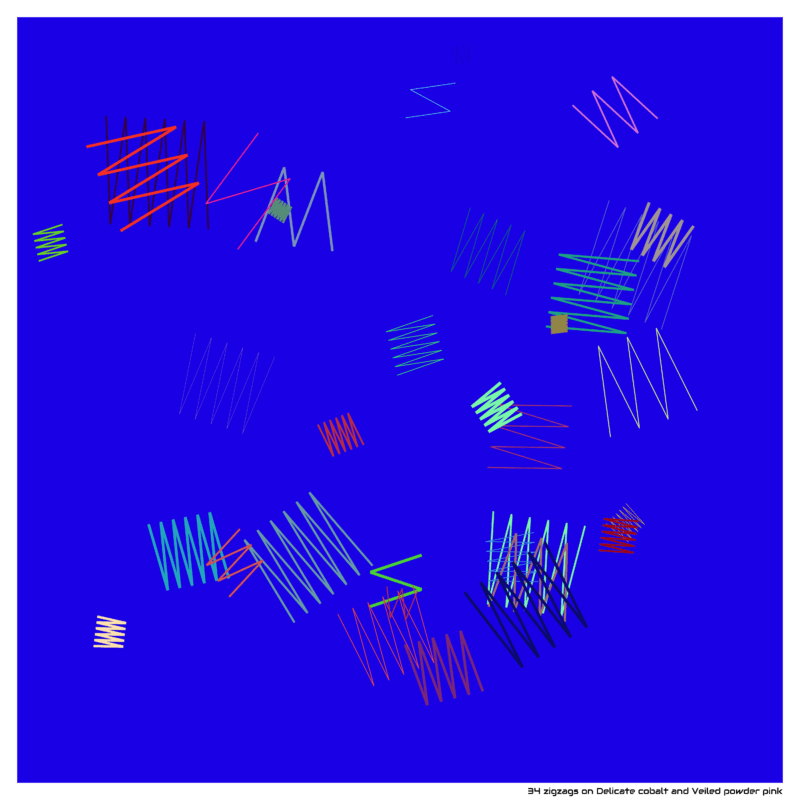 34 zigzags on Delicate cobalt and Veiled powder pink