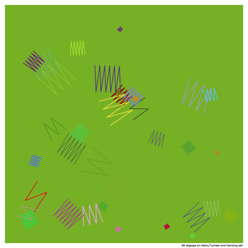 36 zigzags on Misty fuchsia and Dancing ash