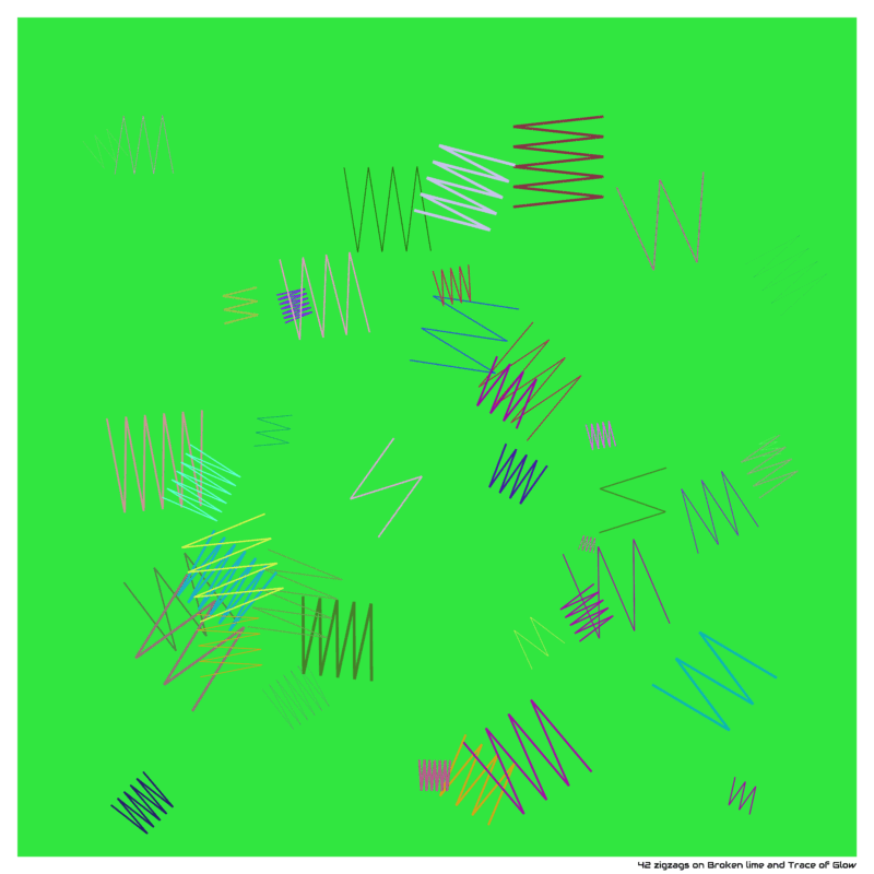 42 zigzags on Broken lime and Trace of Glow