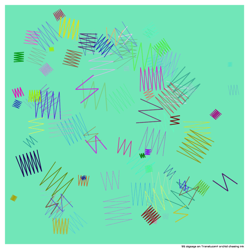 95 zigzags on Translucent orchid chasing Ink