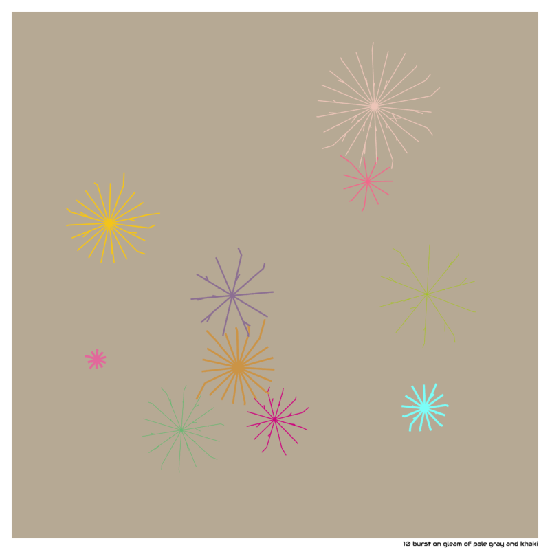 10 burst on gleam of pale gray and khaki