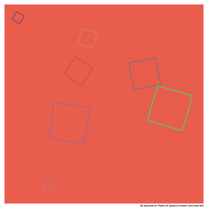 10 squares on flame of glazed crimson and emerald