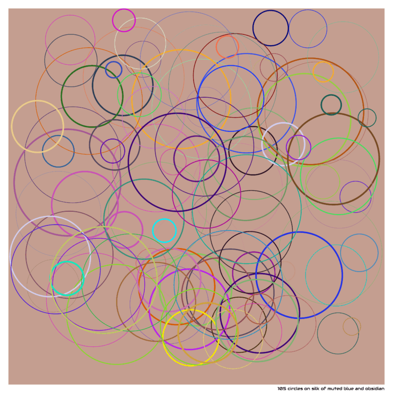 105 circles on silk of muted blue and obsidian