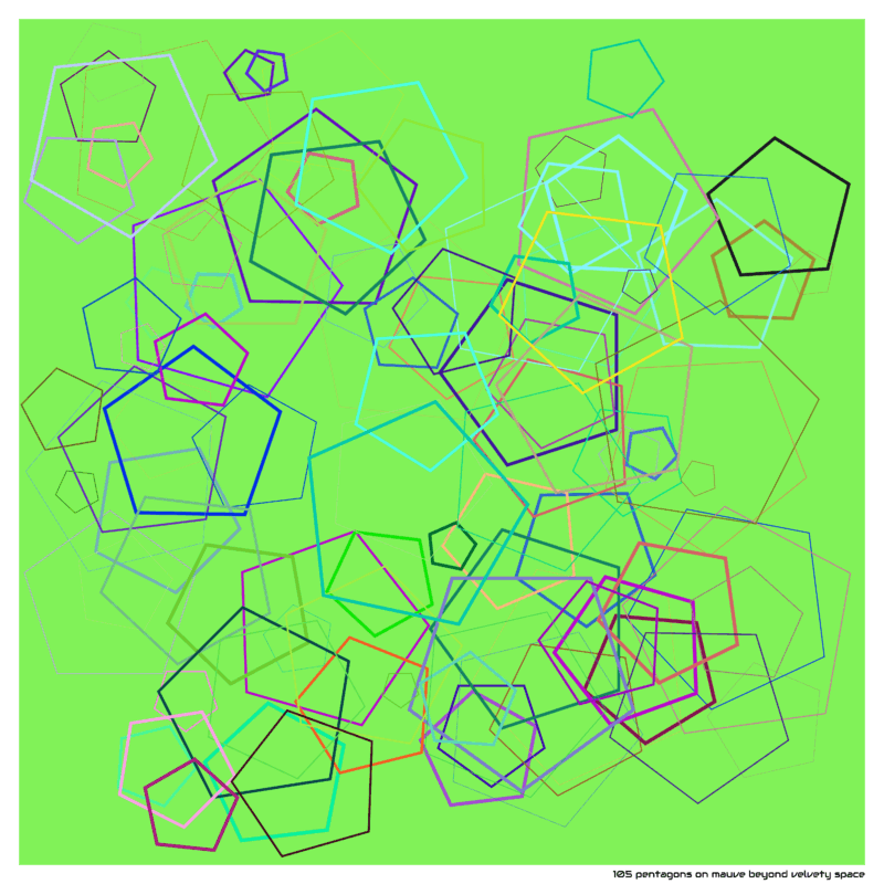 105 pentagons on mauve beyond velvety space