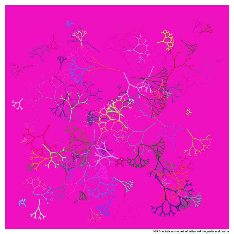 107 fractals on velvet of ethereal magenta and cocoa