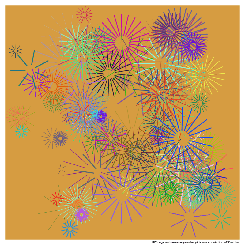 107 rays on luminous powder pink — a conviction of feather