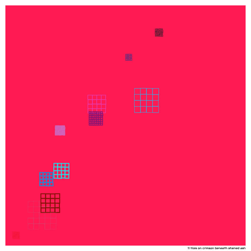 11 tiles on crimson beneath stained ash