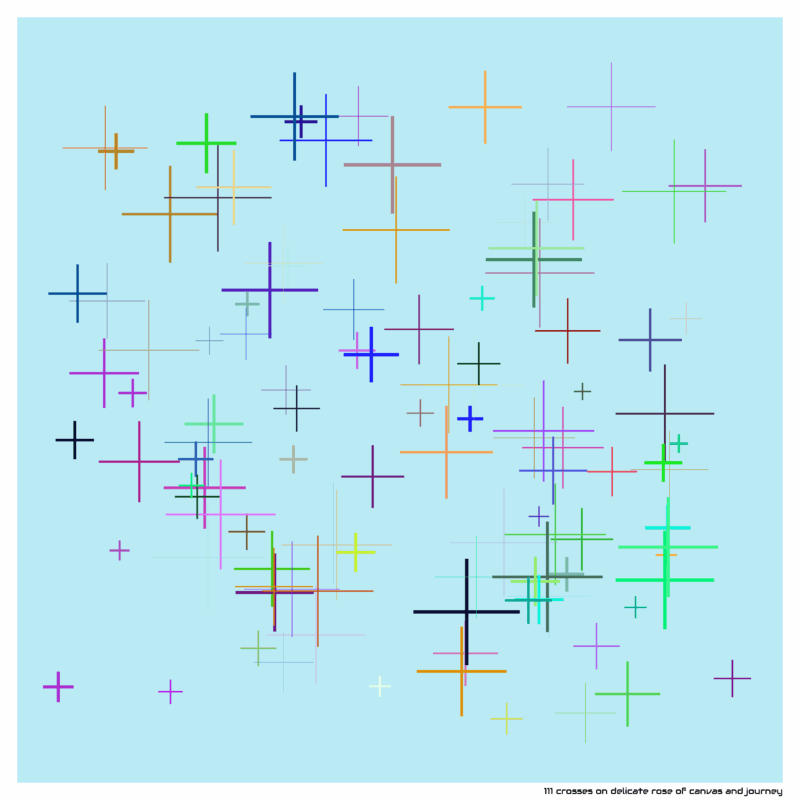 111 crosses on delicate rose of canvas and journey