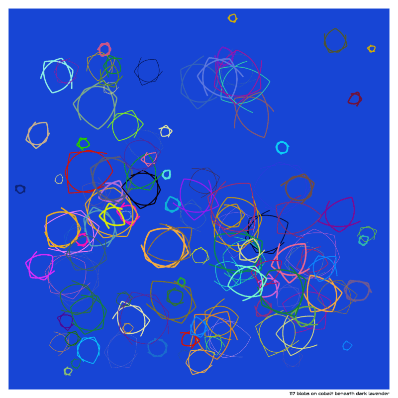 117 blobs on cobalt beneath dark lavender