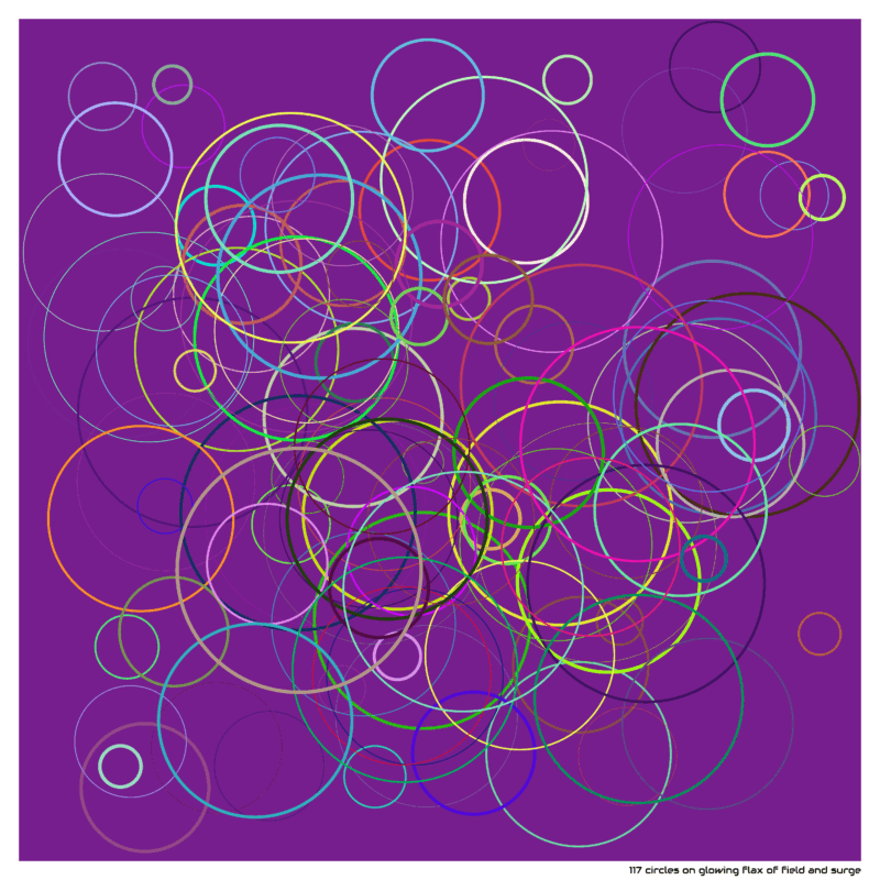117 circles on glowing flax of field and surge