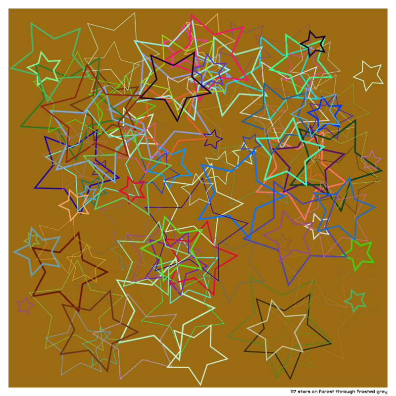 117 stars on forest through frosted grey