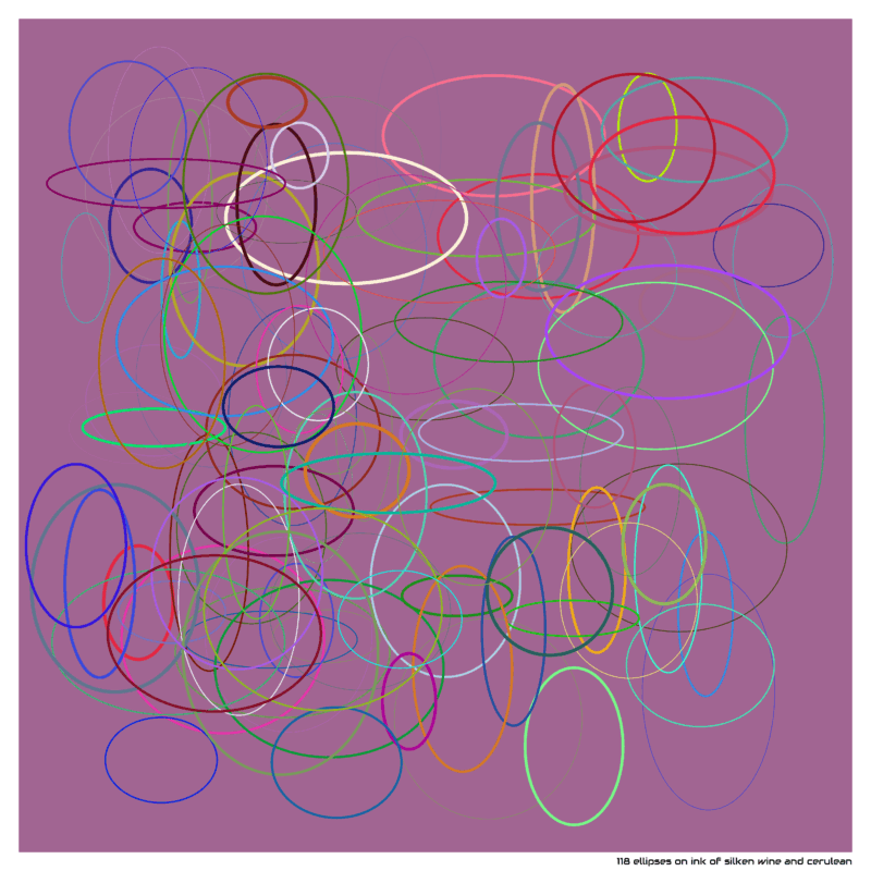 118 ellipses on ink of silken wine and cerulean