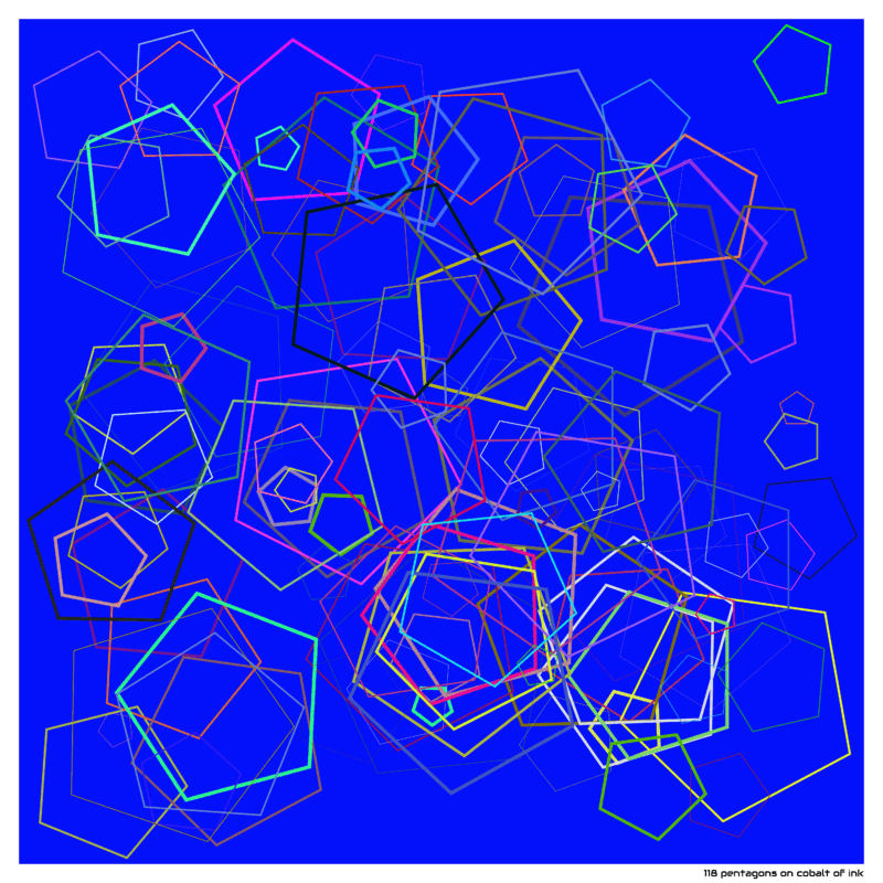 118 pentagons on cobalt of ink