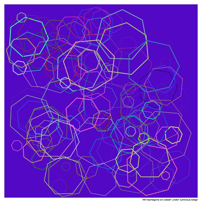 119 heptagons on cobalt under luminous beige