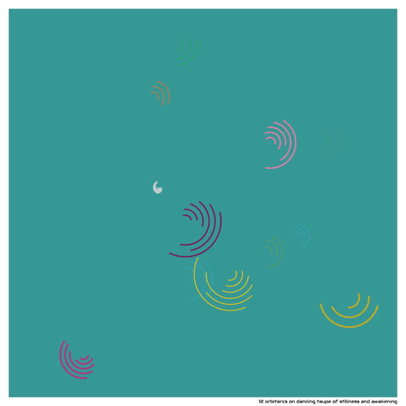 12 orbitarcs on dancing taupe of stillness and awakening
