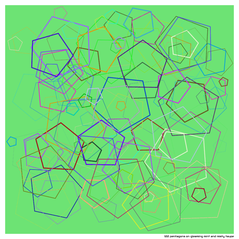 122 pentagons on Gleaming mint and Misty taupe