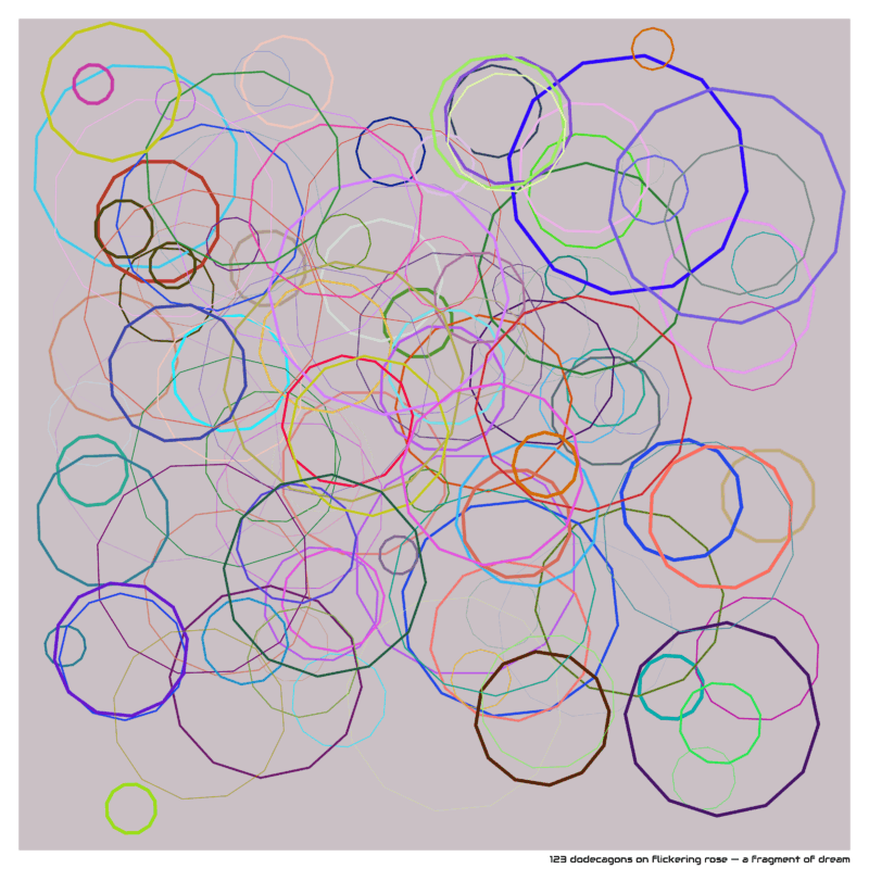 123 dodecagons on flickering rose — a fragment of dream