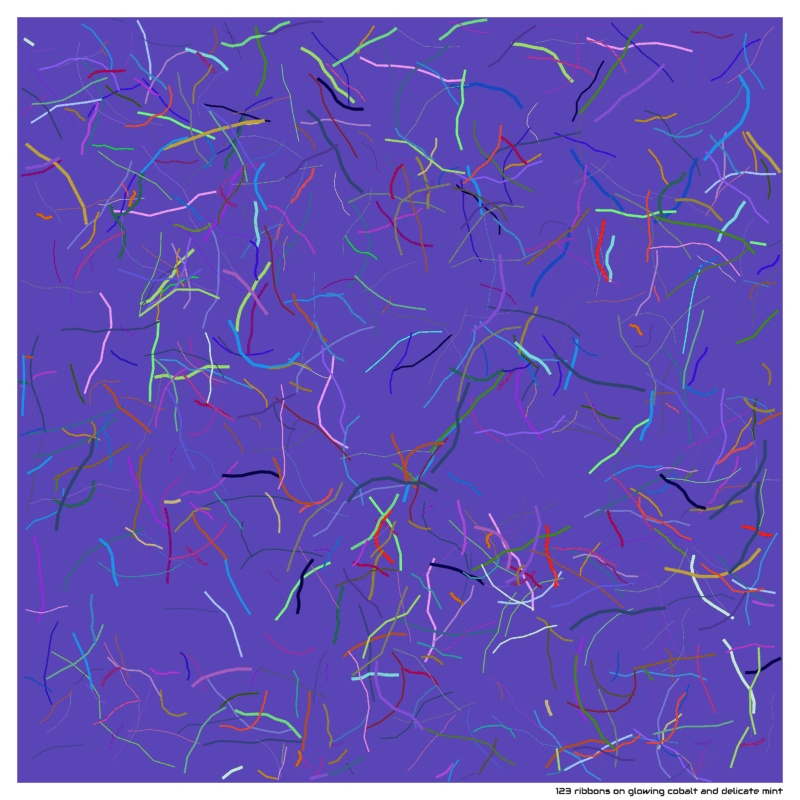 123 ribbons on glowing cobalt and delicate mint