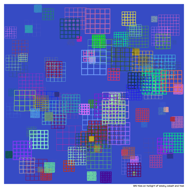 125 tiles on twilight of smoky cobalt and teal