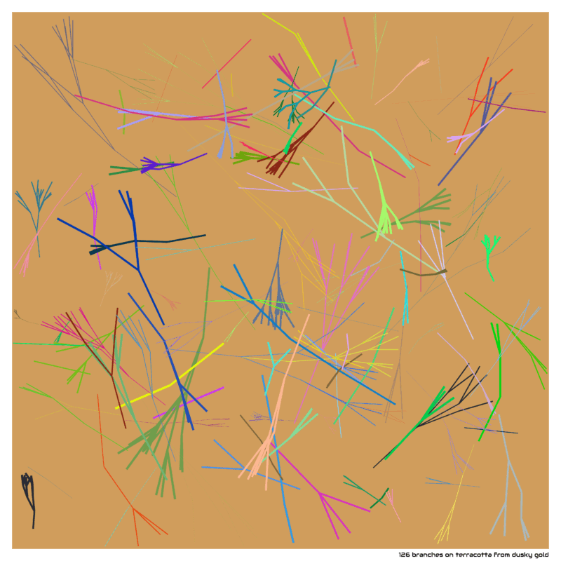 126 branches on terracotta from dusky gold