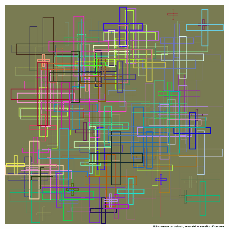 128 crosses on Velvety emerald — a Waltz of Canvas