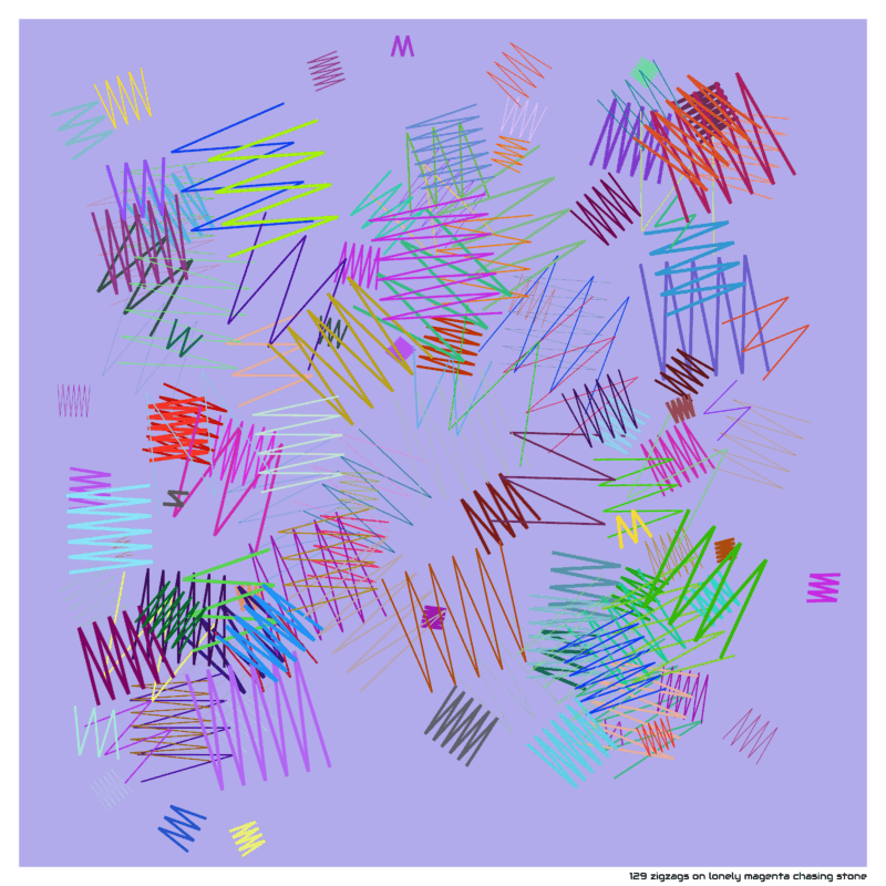 129 zigzags on lonely magenta chasing stone