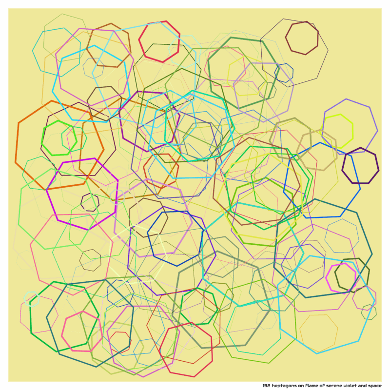 132 heptagons on flame of serene violet and space