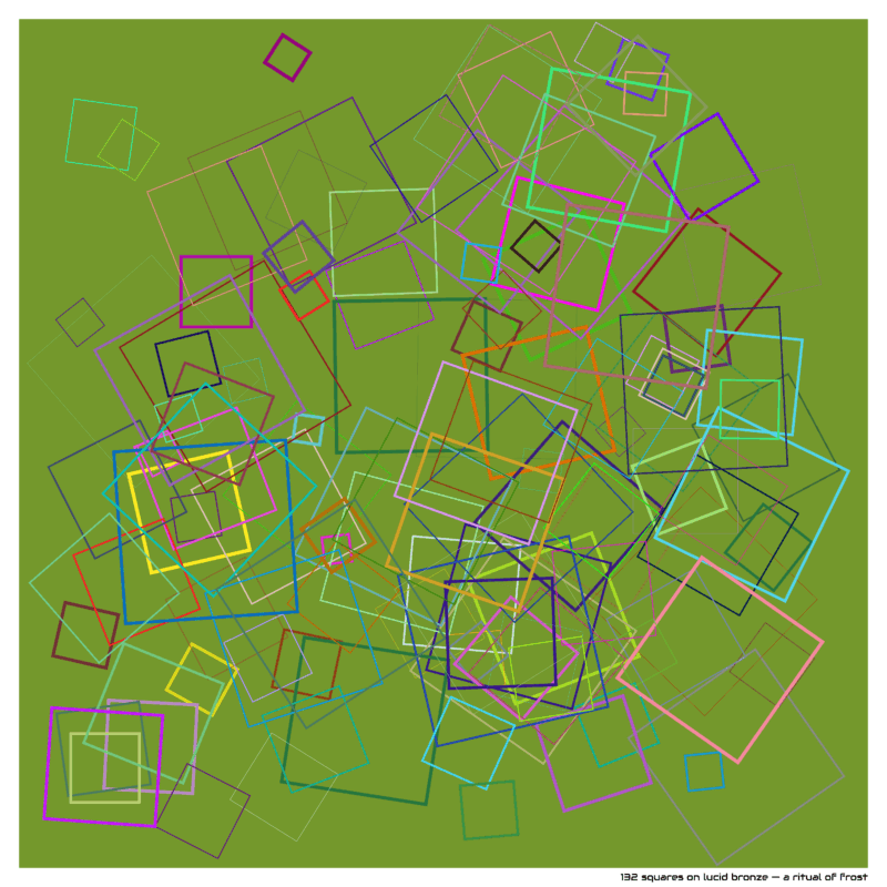 132 squares on lucid bronze — a ritual of frost